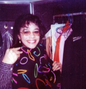 Me in Prince's wardrobe with his "All Around the World in One Day" outfit.